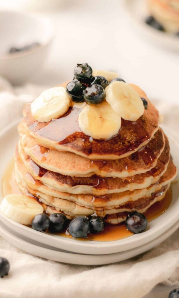 Banana blueberry buttermilk pancakes